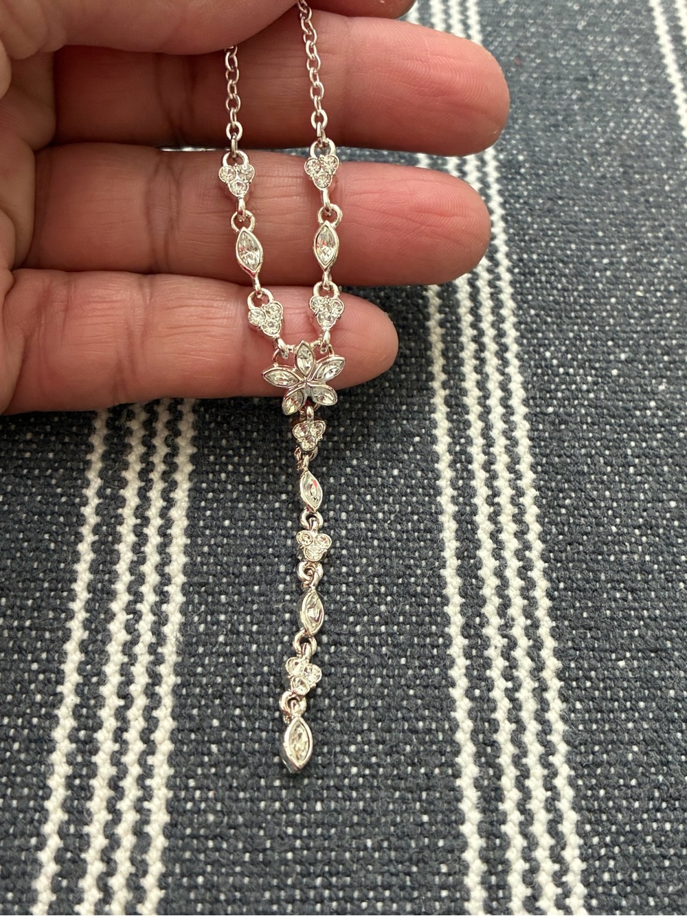 Napier Silver Floral Y-Drop Necklace with Clear Crystals - Picture 3 of 5